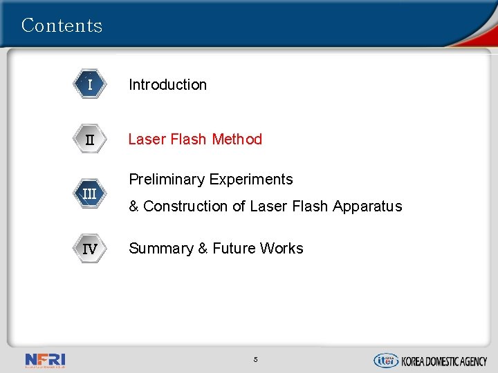 Contents I Introduction II Laser Flash Method III IV Preliminary Experiments & Construction of