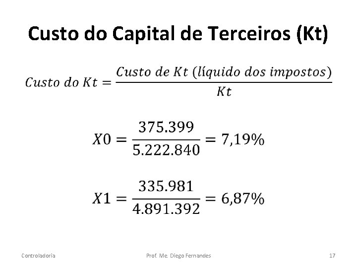 Custo do Capital de Terceiros (Kt) • Controladoria Prof. Me. Diego Fernandes 17 