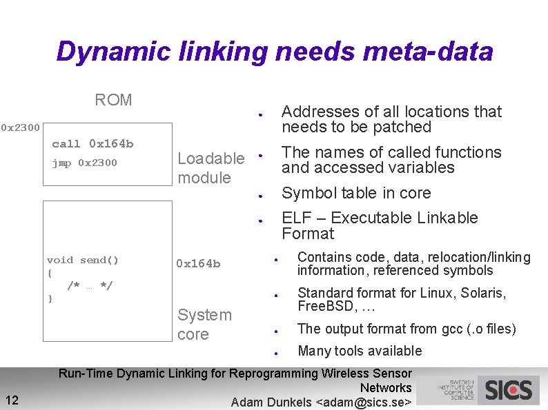 Dynamic linking needs meta-data ROM Addresses of all locations that needs to be patched