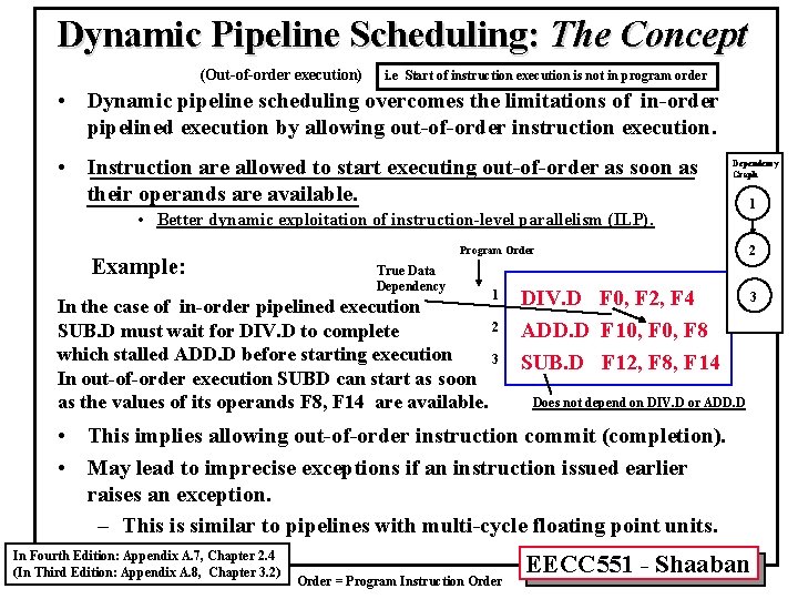 Dynamic Pipeline Scheduling: The Concept (Out-of-order execution) i. e Start of instruction execution is