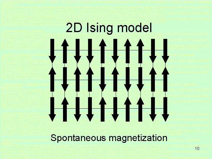 2 D Ising model Spontaneous magnetization 10 