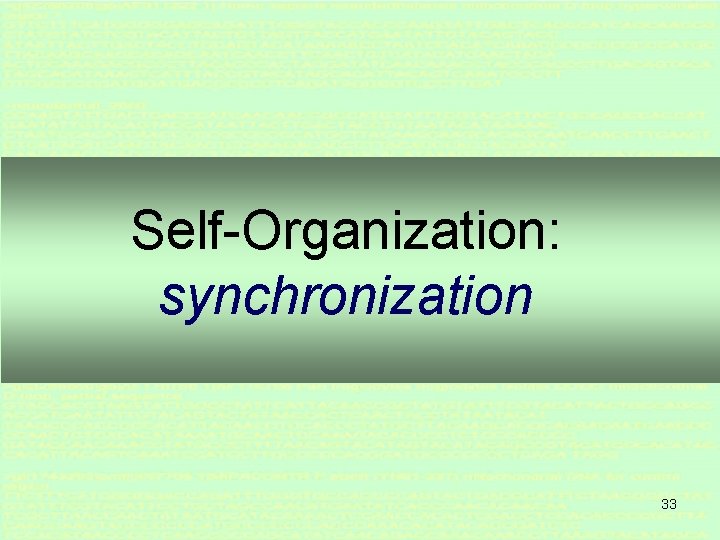 Self-Organization: synchronization 33 