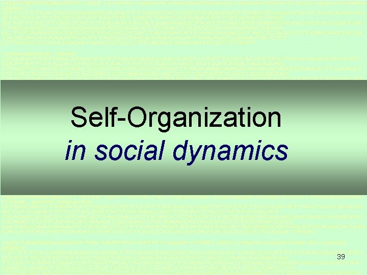 Self-Organization in social dynamics 39 