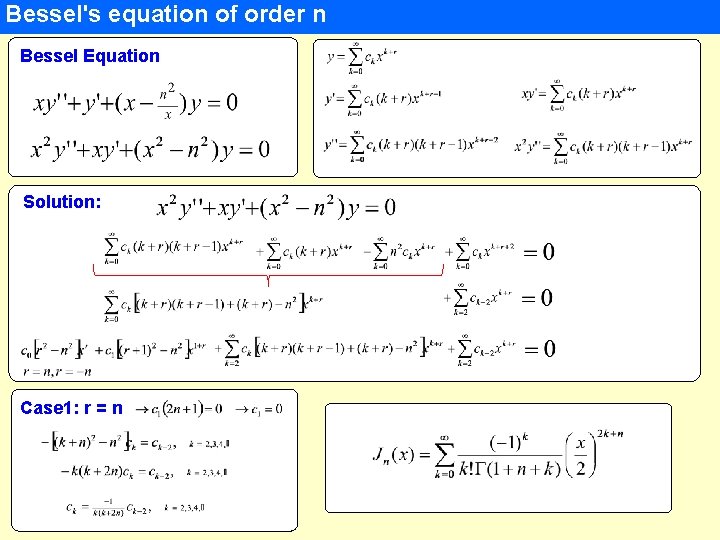 Bessel's equation of order n Bessel Equation Solution: Case 1: r = n 