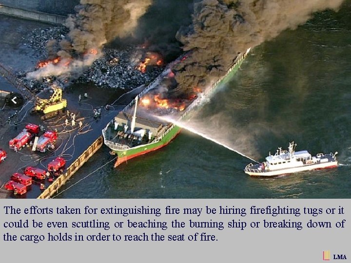 The efforts taken for extinguishing fire may be hiring firefighting tugs or it could