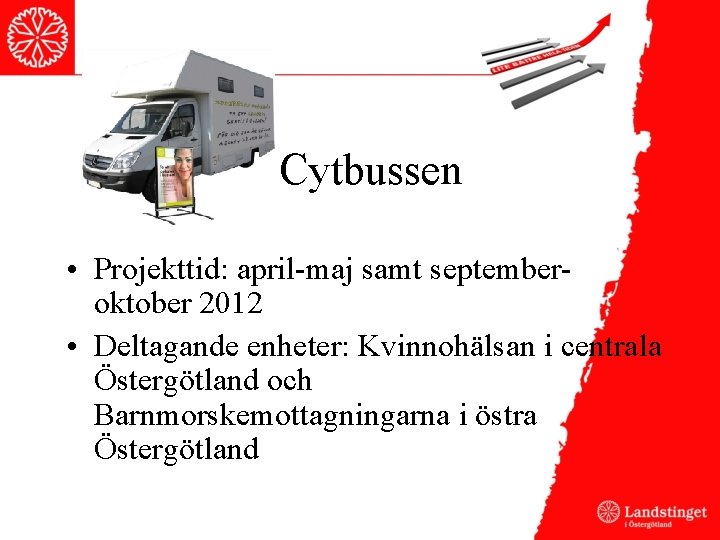 Cytbussen • Projekttid: april-maj samt septemberoktober 2012 • Deltagande enheter: Kvinnohälsan i centrala Östergötland