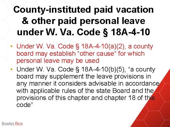 County-instituted paid vacation & other paid personal leave under W. Va. Code § 18