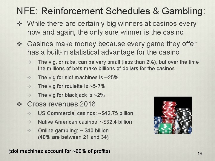 NFE: Reinforcement Schedules & Gambling: v While there are certainly big winners at casinos