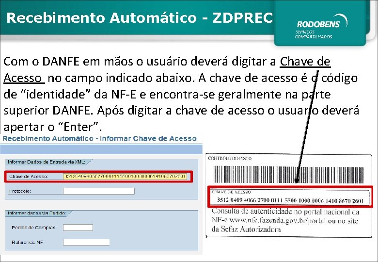 Recebimento Automático - ZDPREC Com o DANFE em mãos o usuário deverá digitar a