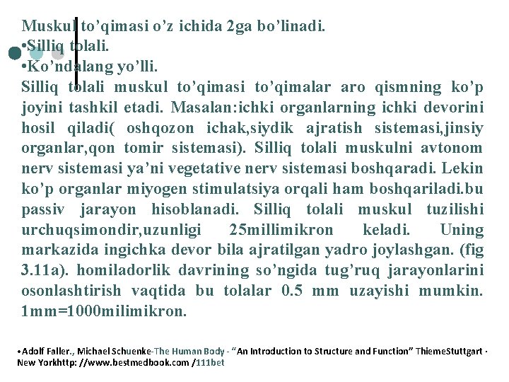 Muskul to’qimasi o’z ichida 2 ga bo’linadi. • Silliq tolali. • Ko’ndalang yo’lli. Silliq