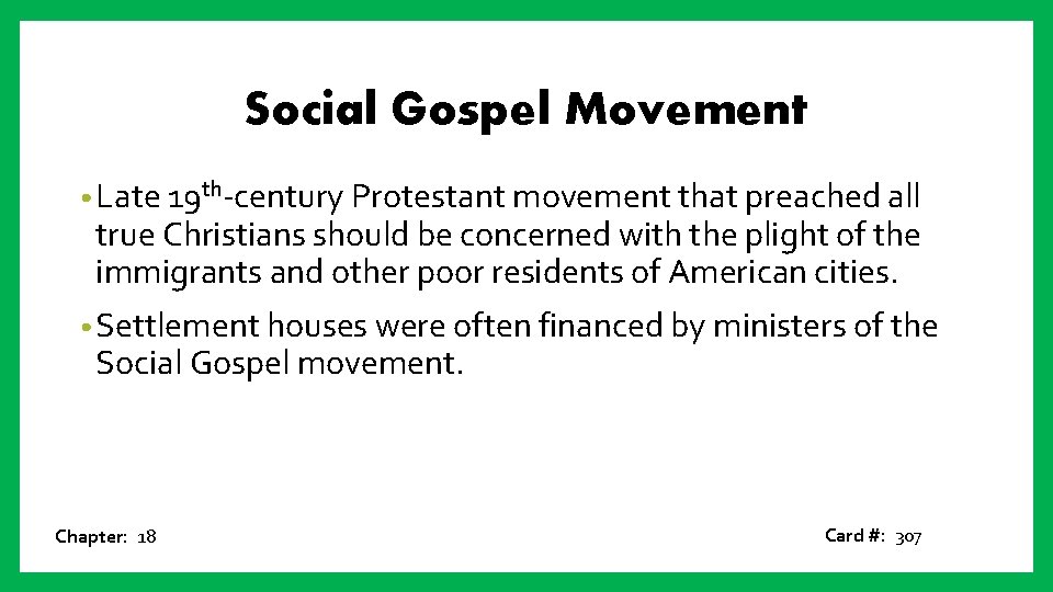 Social Gospel Movement • Late 19 th-century Protestant movement that preached all true Christians