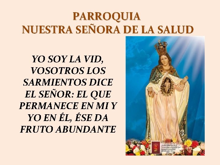 PARROQUIA NUESTRA SEÑORA DE LA SALUD YO SOY LA VID, VOSOTROS LOS SARMIENTOS DICE