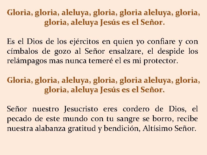 Gloria, gloria, aleluya, gloria, aleluya Jesús es el Señor Es el Dios de los