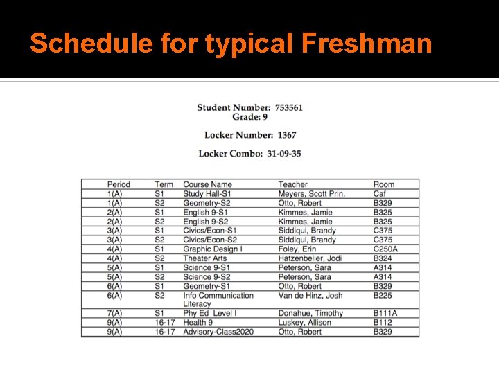 Schedule for typical Freshman Schedule for typical Freshman