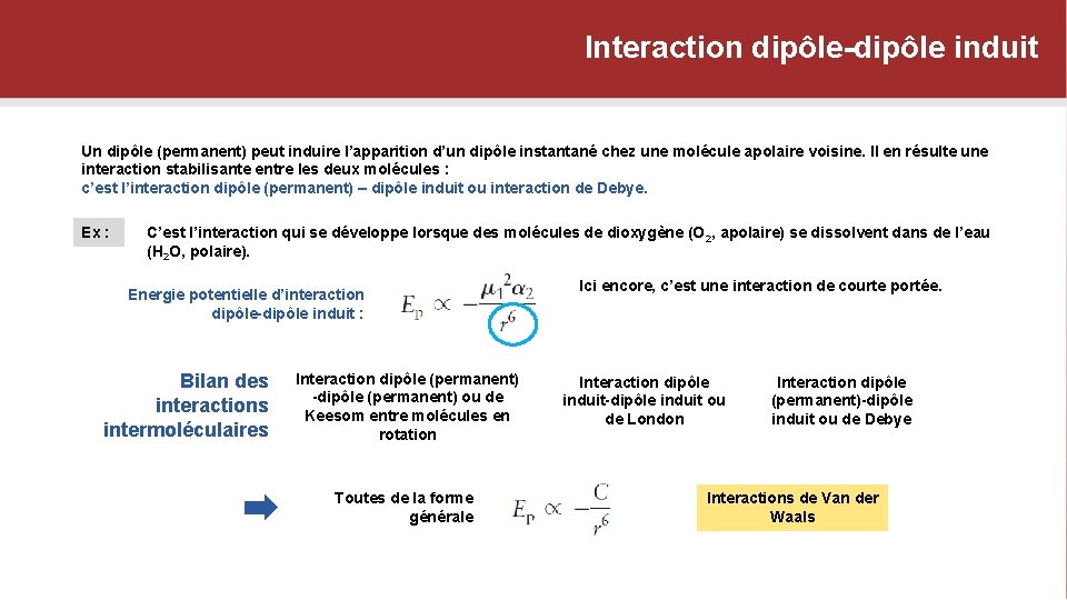 Interaction dipôle-dipôle induit Un dipôle (permanent) peut induire l’apparition d’un dipôle instantané chez une