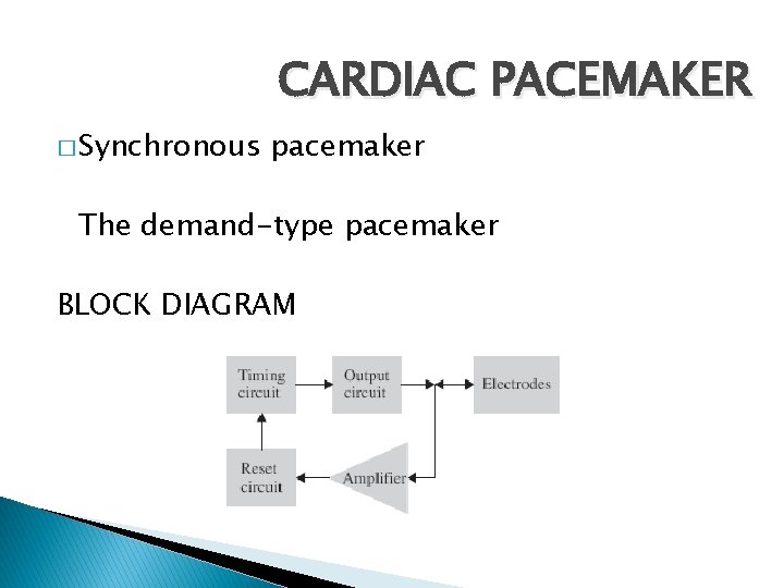 CARDIAC PACEMAKER � Synchronous pacemaker The demand-type pacemaker BLOCK DIAGRAM 