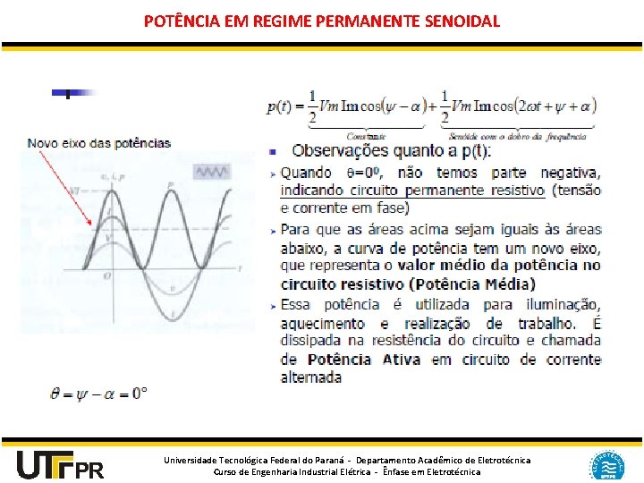 POTÊNCIA EM REGIME PERMANENTE SENOIDAL Universidade Tecnológica Federal do Paraná - Departamento Acadêmico de