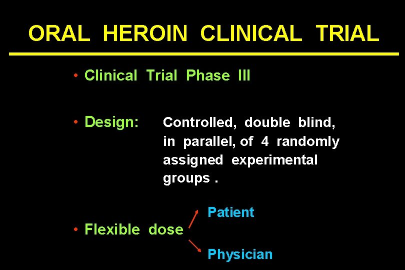 ORAL HEROIN CLINICAL TRIAL • Clinical Trial Phase III • Design: Controlled, double blind,