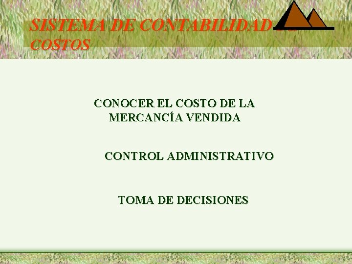 SISTEMA DE CONTABILIDAD DE COSTOS CONOCER EL COSTO DE LA MERCANCÍA VENDIDA CONTROL ADMINISTRATIVO