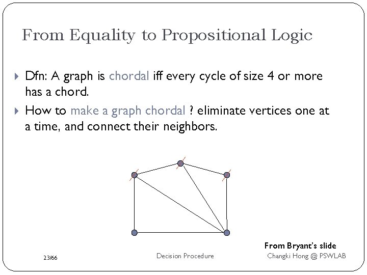 From Equality to Propositional Logic Dfn: A graph is chordal iff every cycle of