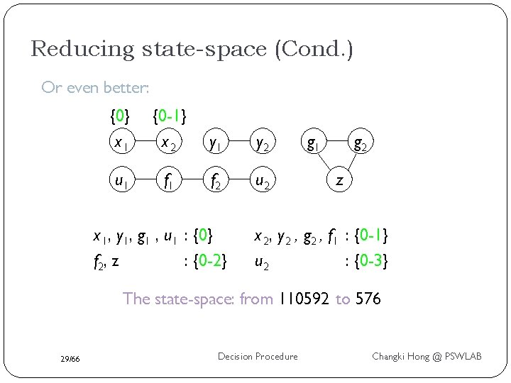 Reducing state-space (Cond. ) Or even better: {0} x 1 {0 -1} x 2