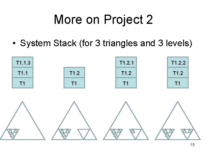 More on Project 2 • System Stack (for 3 triangles and 3 levels) T