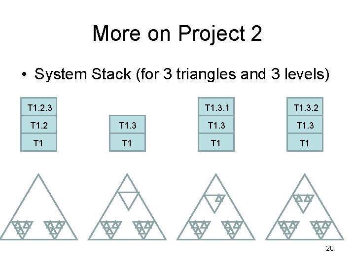 More on Project 2 • System Stack (for 3 triangles and 3 levels) T