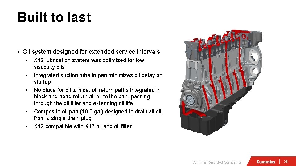 Built to last § Oil system designed for extended service intervals • • •