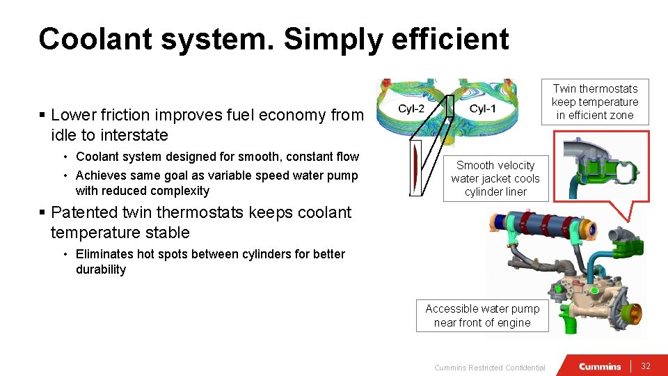 Coolant system. Simply efficient Twin thermostats keep temperature in efficient zone § Lower friction
