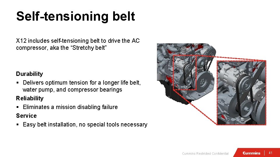 Self-tensioning belt X 12 includes self-tensioning belt to drive the AC compressor, aka the
