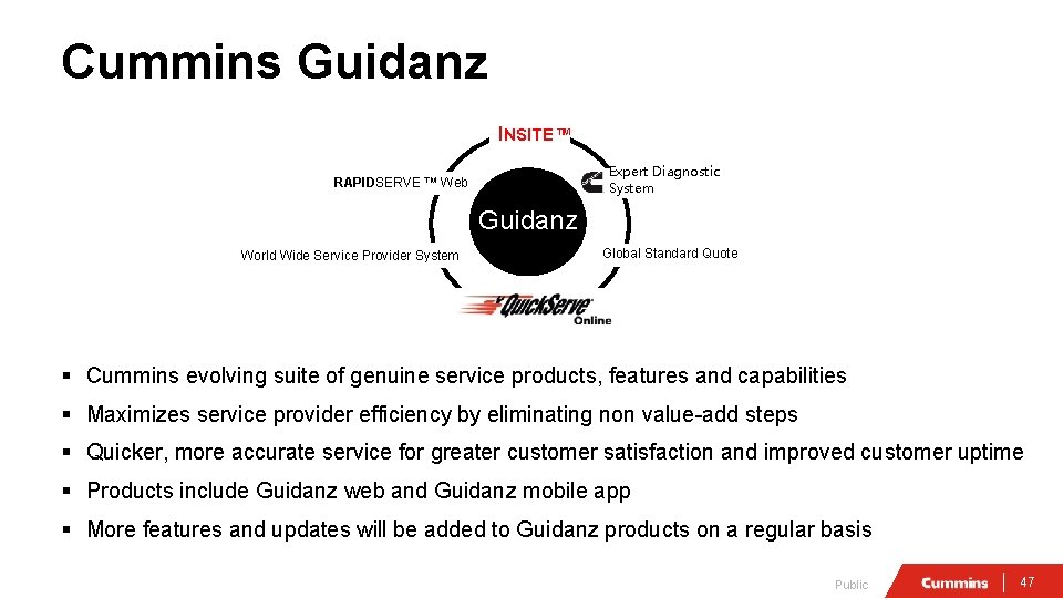 Cummins Guidanz INSITE™ Expert Diagnostic System RAPIDSERVE ™ Web Guidanz World Wide Service Provider
