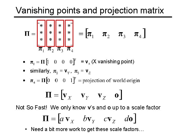 Vanishing points and projection matrix = vx (X vanishing point) similarly, π 2 =