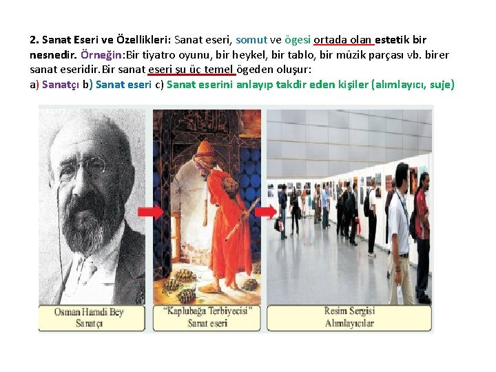 2. Sanat Eseri ve Özellikleri: Sanat eseri, somut ve ögesi ortada olan estetik bir