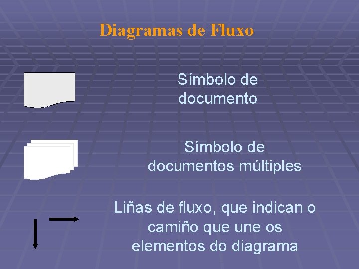 Diagramas de Fluxo Símbolo de documentos múltiples Liñas de fluxo, que indican o camiño