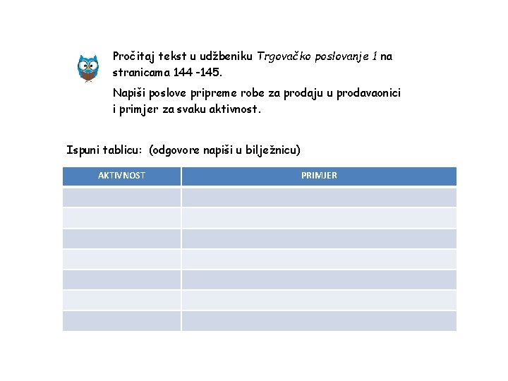 Pročitaj tekst u udžbeniku Trgovačko poslovanje 1 na stranicama 144 -145. Napiši poslove pripreme