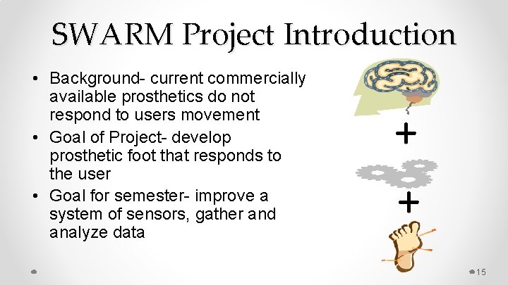 SWARM Project Introduction • Background- current commercially available prosthetics do not respond to users