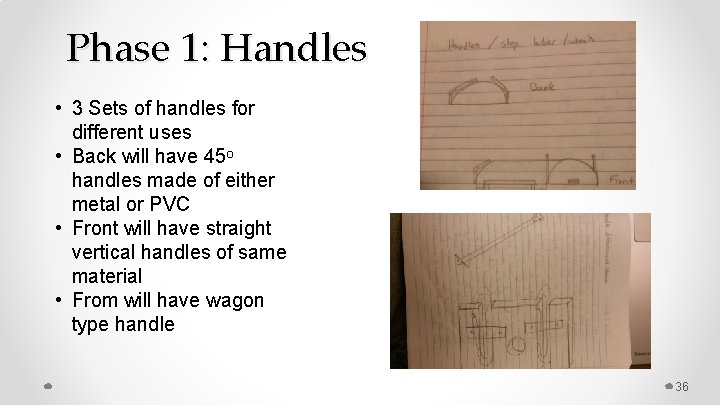 Phase 1: Handles • 3 Sets of handles for different uses • Back will
