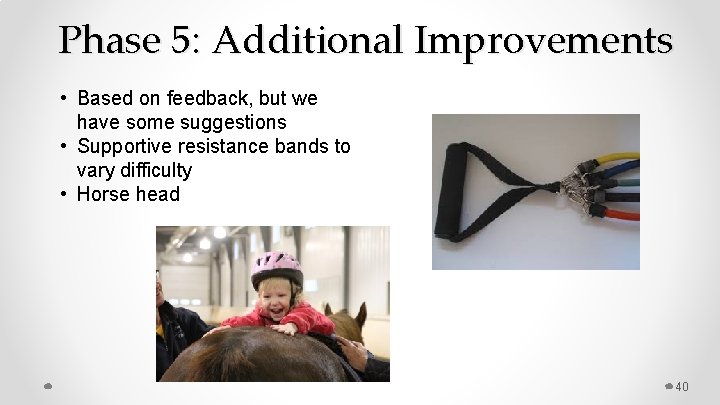 Phase 5: Additional Improvements • Based on feedback, but we have some suggestions •