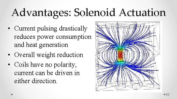 Advantages: Solenoid Actuation • Current pulsing drastically reduces power consumption and heat generation •