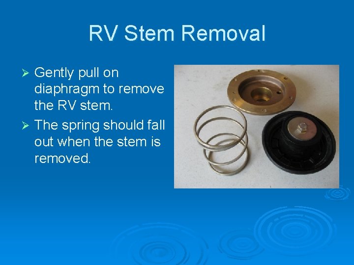 RV Stem Removal Gently pull on diaphragm to remove the RV stem. Ø The