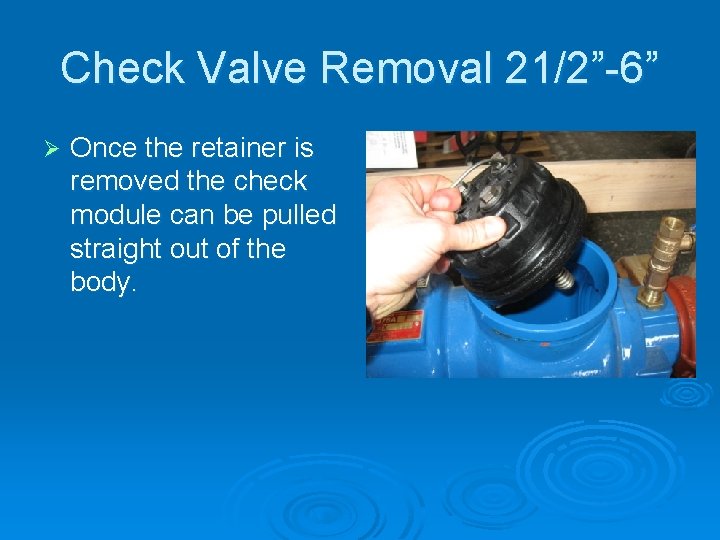 Check Valve Removal 21/2”-6” Ø Once the retainer is removed the check module can