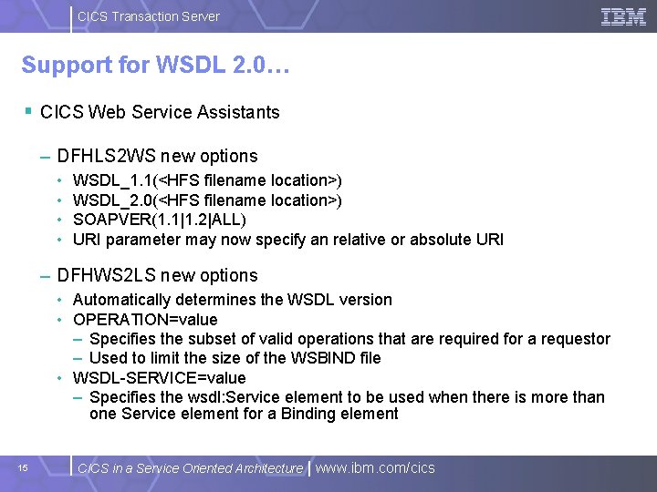 CICS Transaction Server Support for WSDL 2. 0… § CICS Web Service Assistants –