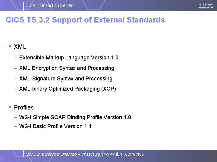 CICS Transaction Server CICS TS 3. 2 Support of External Standards § XML –