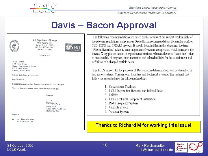 Davis – Bacon Approval Thanks to Richard M for working this issue! 24 October