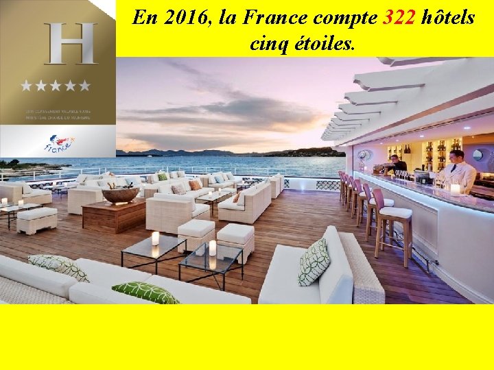 En 2016, la France compte 322 hôtels cinq étoiles. 