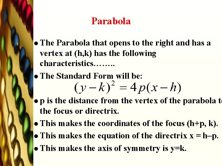 Parabola l The Parabola that opens to the right and has a vertex at