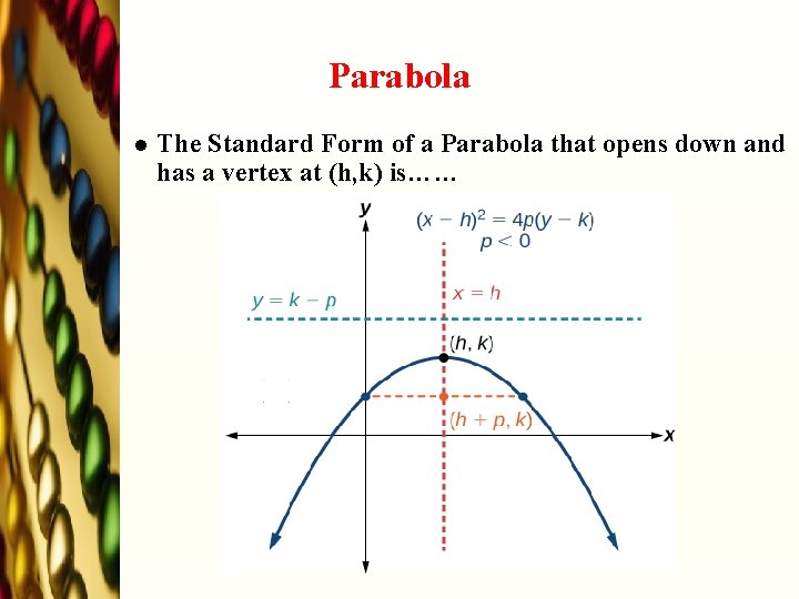 Parabola l The Standard Form of a Parabola that opens down and has a