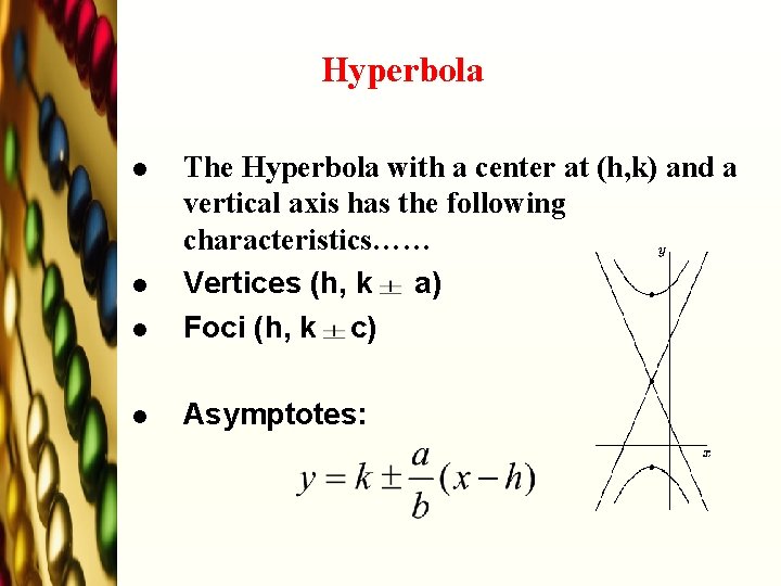Hyperbola l The Hyperbola with a center at (h, k) and a vertical axis