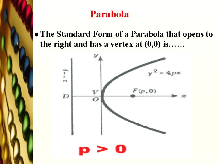 Parabola l The Standard Form of a Parabola that opens to the right and