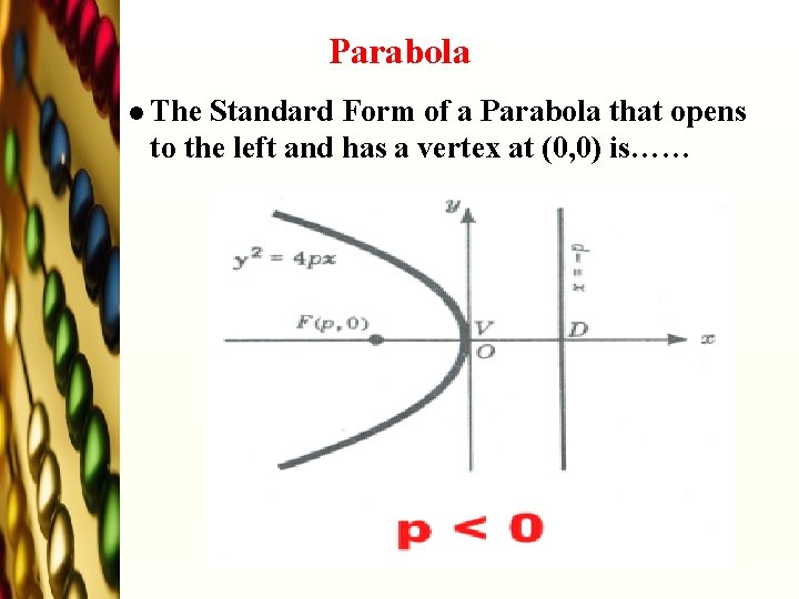 Parabola l The Standard Form of a Parabola that opens to the left and